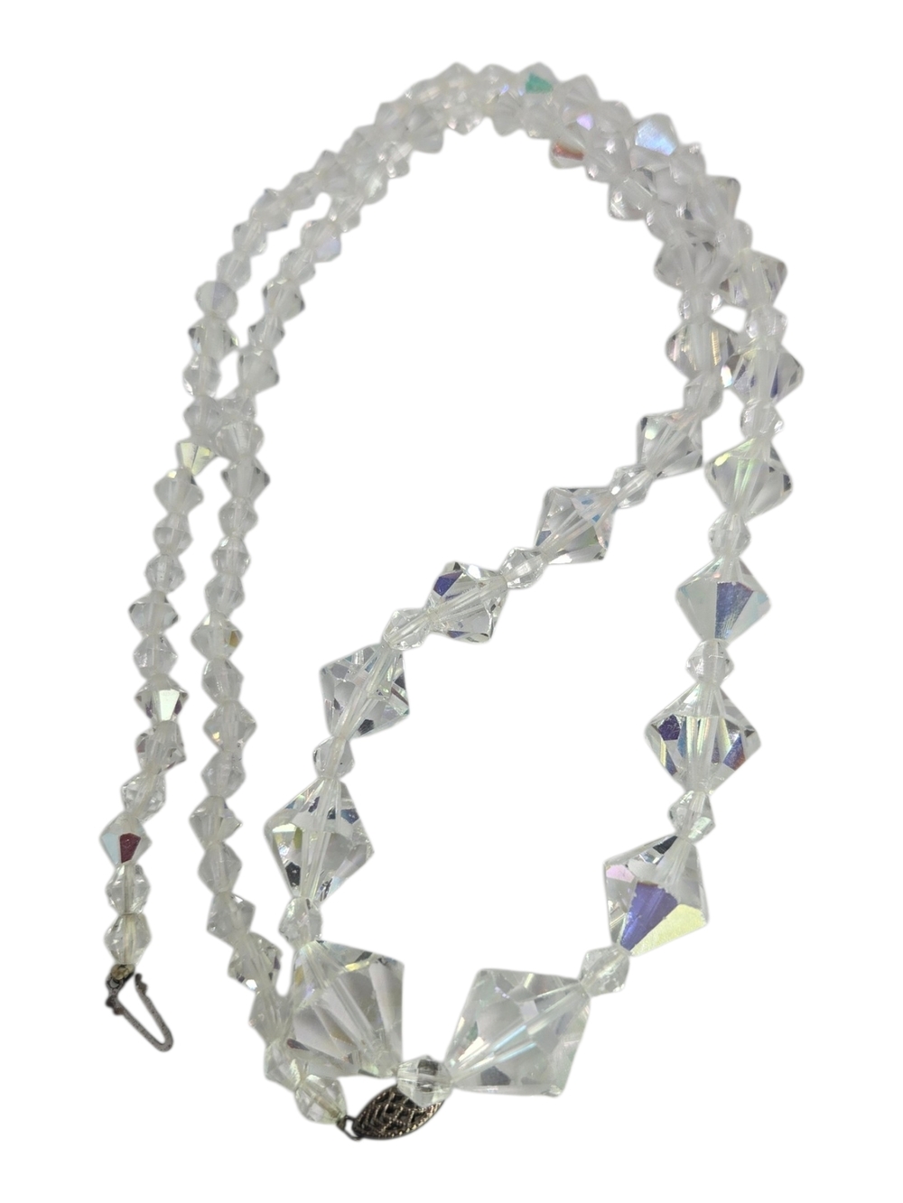 Swarovski Like Crystal Clear Faceted Bead Necklace - White 10K Stamped